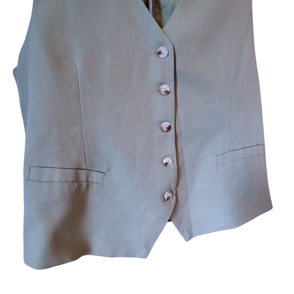 Vintage Light Sage Green Preppy Button Vest Minimalist Tailored Waistcoat SMALL - Picture 5 of 8
